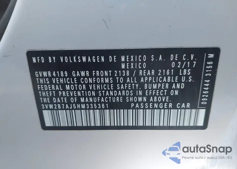 2017 Volkswagen Jetta 1.4T S from USA, damaged, VIN 3VW2B7AJ5HM335361